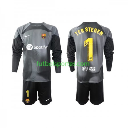 Camiseta FC Barcelona Ter Stegen 1 Portero Niño Segunda Equipación 2022/2023 Manga Larga